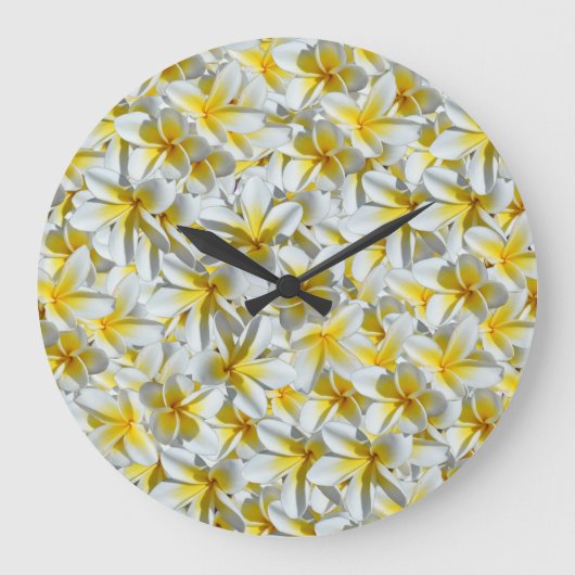 黄色と白のフランギパニの花 ラージ壁時計 (正面)