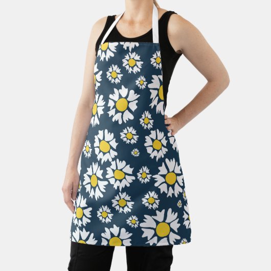 黄色と白のフローラオンブルーオールオーバープリントエプロン エプロン (インサイチュ)