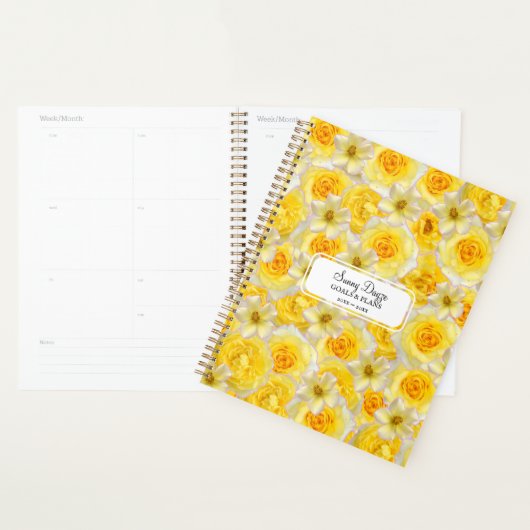 黄色と白のフローラパーソナライズされたの日当たりの良い花 プランナー手帳 (ディスプレー)