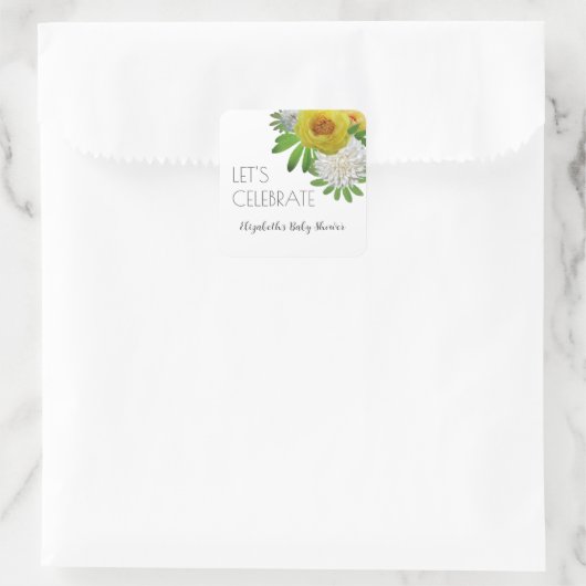 黄色と白のフローラ男女兼用ベビーシャワー スクエアシール (バッグ)