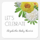 黄色と白のフローラ男女兼用ベビーシャワー スクエアシール (正面)