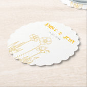 黄色と白のフローラ結婚の ペーパーコースター (アングル)