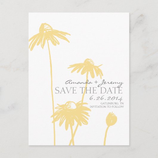 黄色と白のブラックアイサザン セーブ・ザ・デート 案内ポストカード (正面)