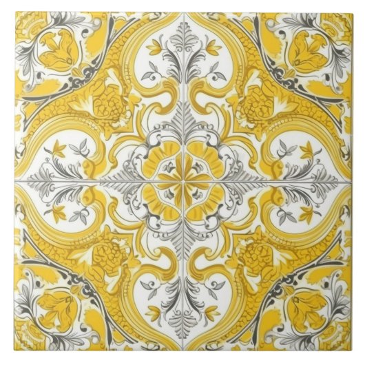 黄色と白のポルトガル語セラミックタイル タイル (正面)