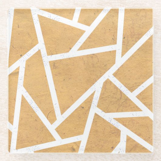 黄色と白のモザイク模様 ガラスコースター (正面)