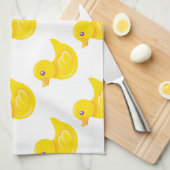 黄色と白のラバーダック、ダッキー(アヒルちゃん) キッチンタオル (四つ折り)