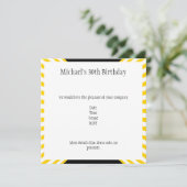 黄色と白のレトロストライプ誕生日と黒 招待状 (スタンド正面)