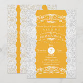 黄色と白のレースの結婚式リハーサル招待状 招待状 (正面/裏面)