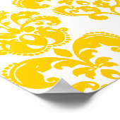 黄色と白のヴィンテージダマスクパターン2 ポスター (角)