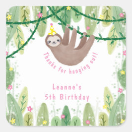 黄色と白の可愛いナマケモノの水玉模様パーティー帽子 スクエアシール