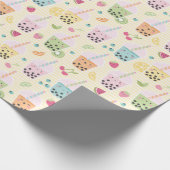 黄色と白の可愛いバブルティーストライプ ラッピングペーパー (角)