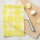 黄色と白の地中海のスタイルタイルパターン キッチンタオル (四つ折り)