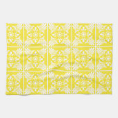 黄色と白の地中海のスタイルタイルパターン キッチンタオル (横)