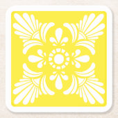黄色と白の地中海のタパターン(の模様が)あるイル スクエアペーパーコースター (正面)