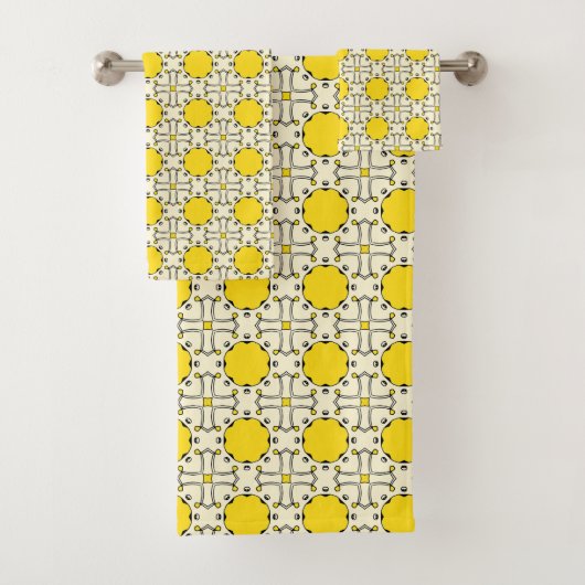 黄色と白の幾何学模様の  バスタオルセット (インサイチュ)