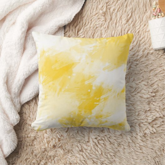黄色と白の抽象芸術ブラシストローク クッション (ブランケット)