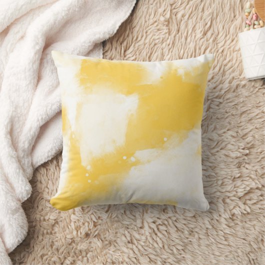 黄色と白の抽象芸術モダンブラシストローク クッション (ブランケット)
