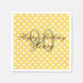 黄色と白の楽しい水玉模様 90歳の誕生日 紙 スタンダードカクテルナプキン (正面)