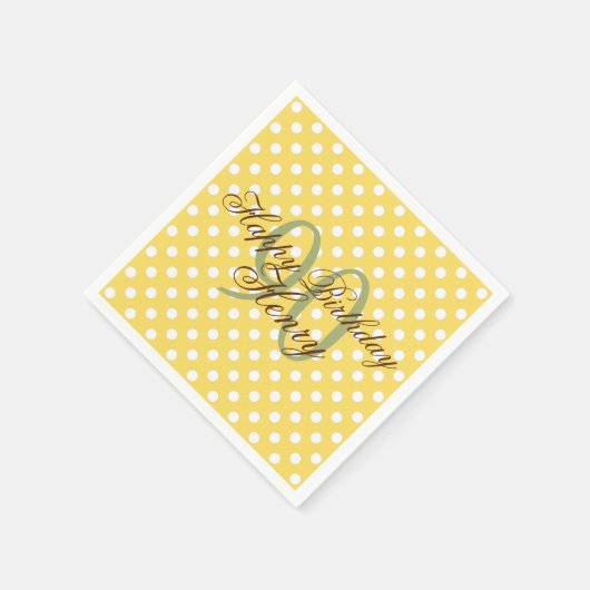 黄色と白の楽しい水玉模様 90歳の誕生日 紙 スタンダードカクテルナプキン (角)