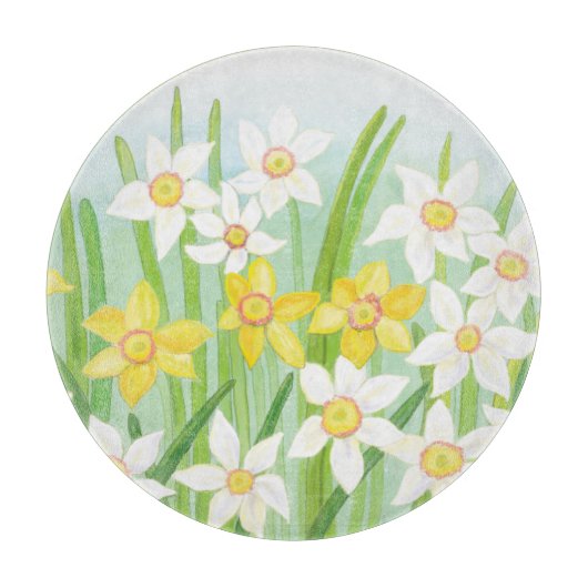 黄色と白の水仙の春 カッティングボード (正面)