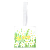 黄色と白の水仙の春 キューブオーナメント (正面)