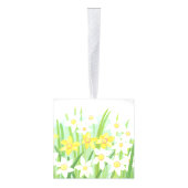 黄色と白の水仙の春 キューブオーナメント (右)