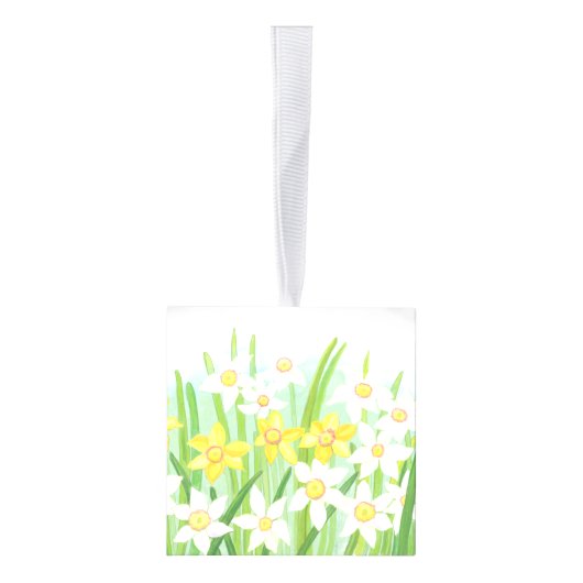 黄色と白の水仙の春 キューブオーナメント (右)