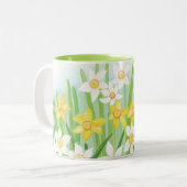黄色と白の水仙の春 ツートーンマグカップ (正面左)