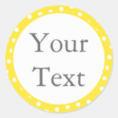 黄色と白の水玉模様ステッカーとカスタム文字 ラウンドシール (正面)