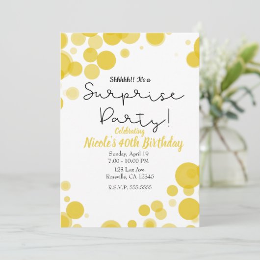 黄色と白の水玉模様バブル驚きのパーティー 招待状 (スタンド正面)