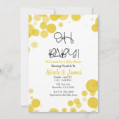 黄色と白の水玉模様バブルOHベビーシャワー 招待状 (正面)