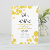 黄色と白の水玉模様バブルOHベビーシャワー 招待状 (スタンド正面)