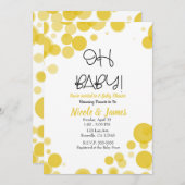 黄色と白の水玉模様バブルOHベビーシャワー 招待状 (正面/裏面)