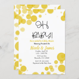 黄色と白の水玉模様バブルOHベビーシャワー 招待状
