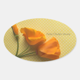 黄色と白の水玉模様 楕円形シール