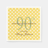 黄色と白の水玉模様 90歳の誕生日用紙 スタンダードカクテルナプキン (正面)