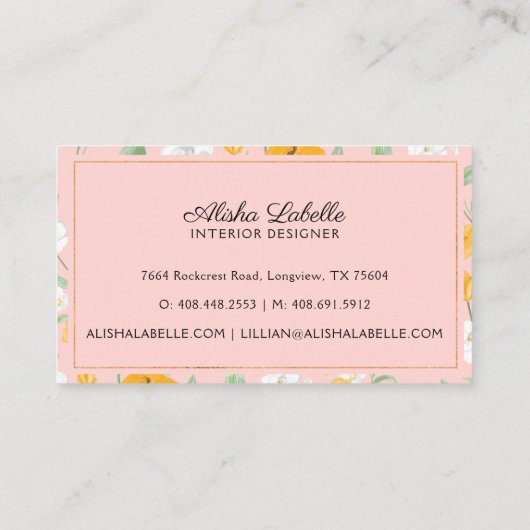 黄色と白の水色ワイルドフラワーフローラリーフ 名刺 (裏面)