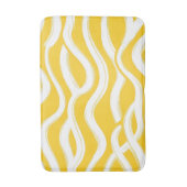 黄色と白の波動する筆跡パターン モダン バスマット (正面縦)