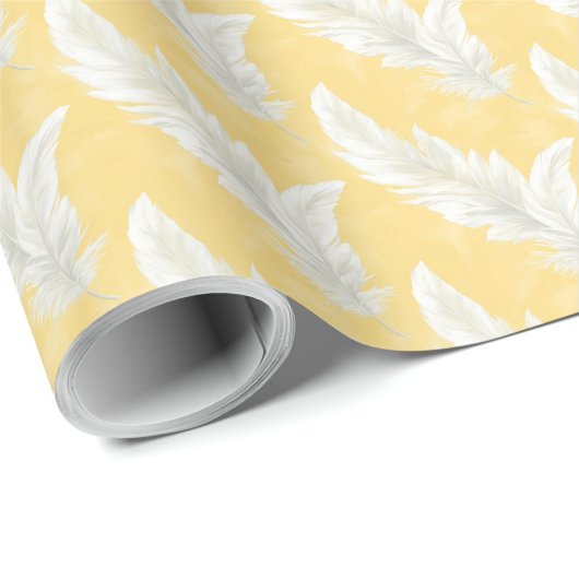 黄色と白の羽毛模様のウェディングペーパー ラッピングペーパー (ロールコーナー)