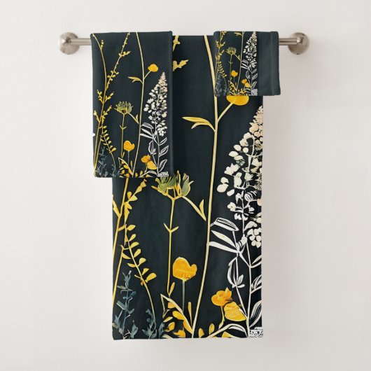 黄色と白の花のミニマルスケッチ バスタオルセット (インサイチュ)