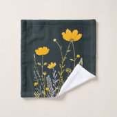 黄色と白の花のミニマルスケッチ バスタオルセット (ウォッシュタオル)