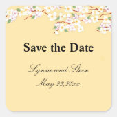 黄色と白の花の日付を保存 スクエアシール (正面)