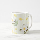 黄色と白の花の縞模様 コーヒーマグカップ (正面右)