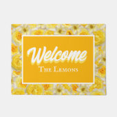 黄色と白の花柄　お名前入り　玄関　ウェルカムボード ドアマット (正面)