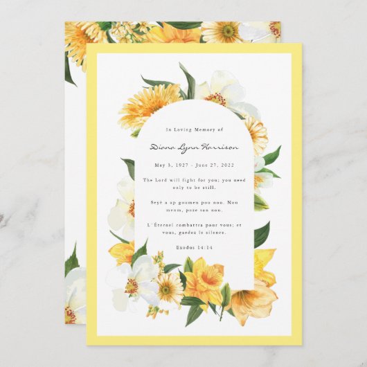 黄色と白の花 | 追悼カード 招待状 (正面/裏面)