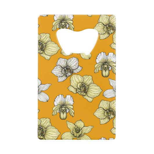 黄色と白の蘭の花 クレジットカード栓抜き (正面)