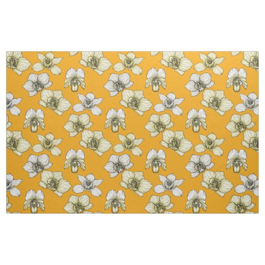 黄色と白の蘭の花 ファブリック (ファットクウォーター)