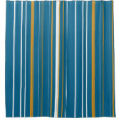 黄色と白の青ストライプ色 シャワーカーテン (正面)