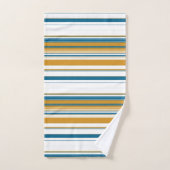 黄色と白の青ストライプ色 バスタオルセット (ハンドタオル)