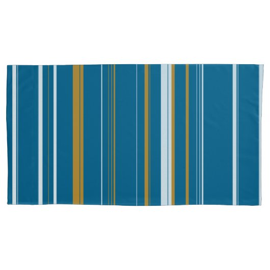 黄色と白の青ストライプ色 枕カバー (正面左)